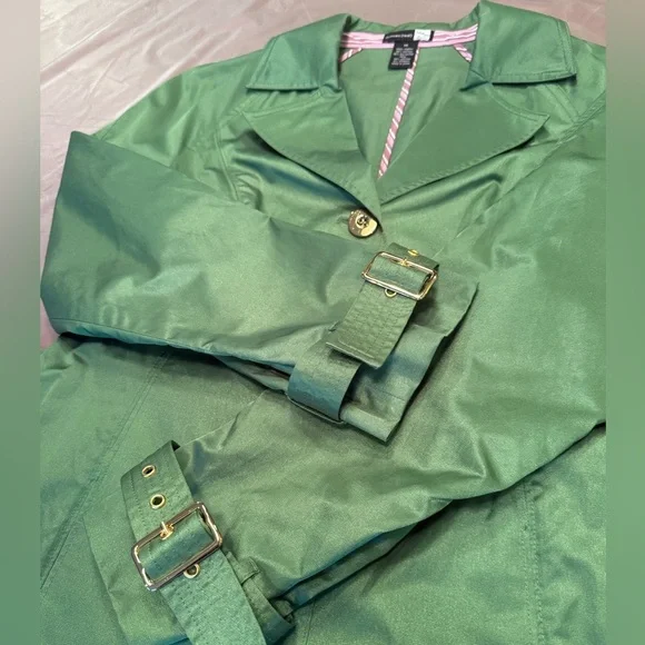 Saks Fifth Avenue Trench Coat Jacket Womens Size 14/XL Metallic Green $400 - Picture 4 of 15